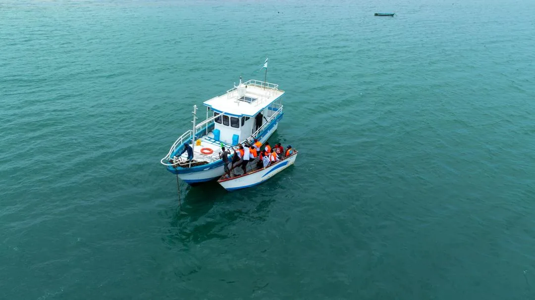 Aerial view of a Sommarine vessel underway